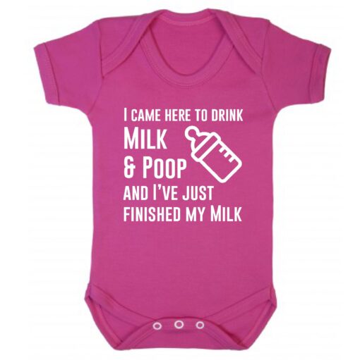 I Came Here to Drink Milk and Poop Short Sleeve Baby Vest Cerise