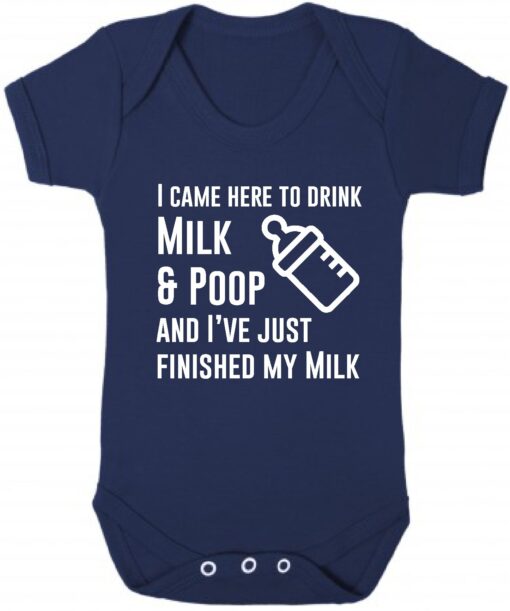 I Came Here to Drink Milk and Poop Short Sleeve Baby Vest Navy