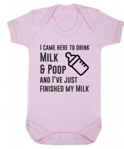 I Came Here to Drink Milk and Poop Short Sleeve Baby Vest Baby Pink
