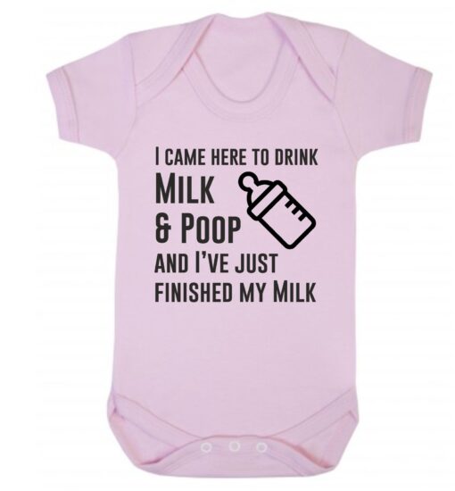 I Came Here to Drink Milk and Poop Short Sleeve Baby Vest Baby Pink