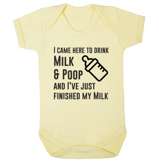 I Came Here to Drink Milk and Poop Short Sleeve Baby Vest Yellow